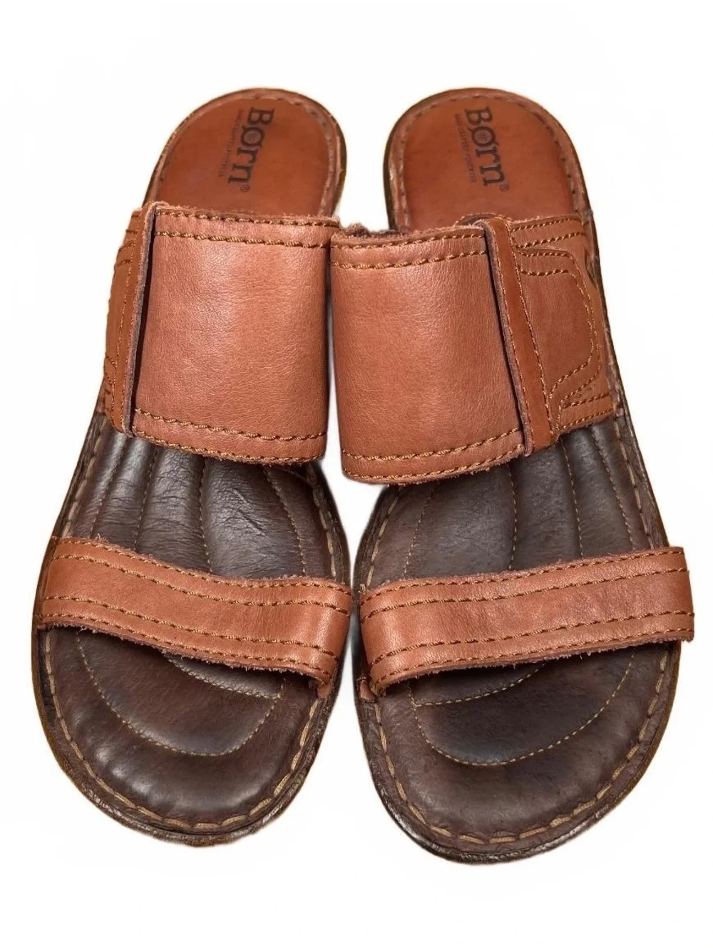 Born Brown Leather Slide Sandals with Low Heel Women’s Size 8